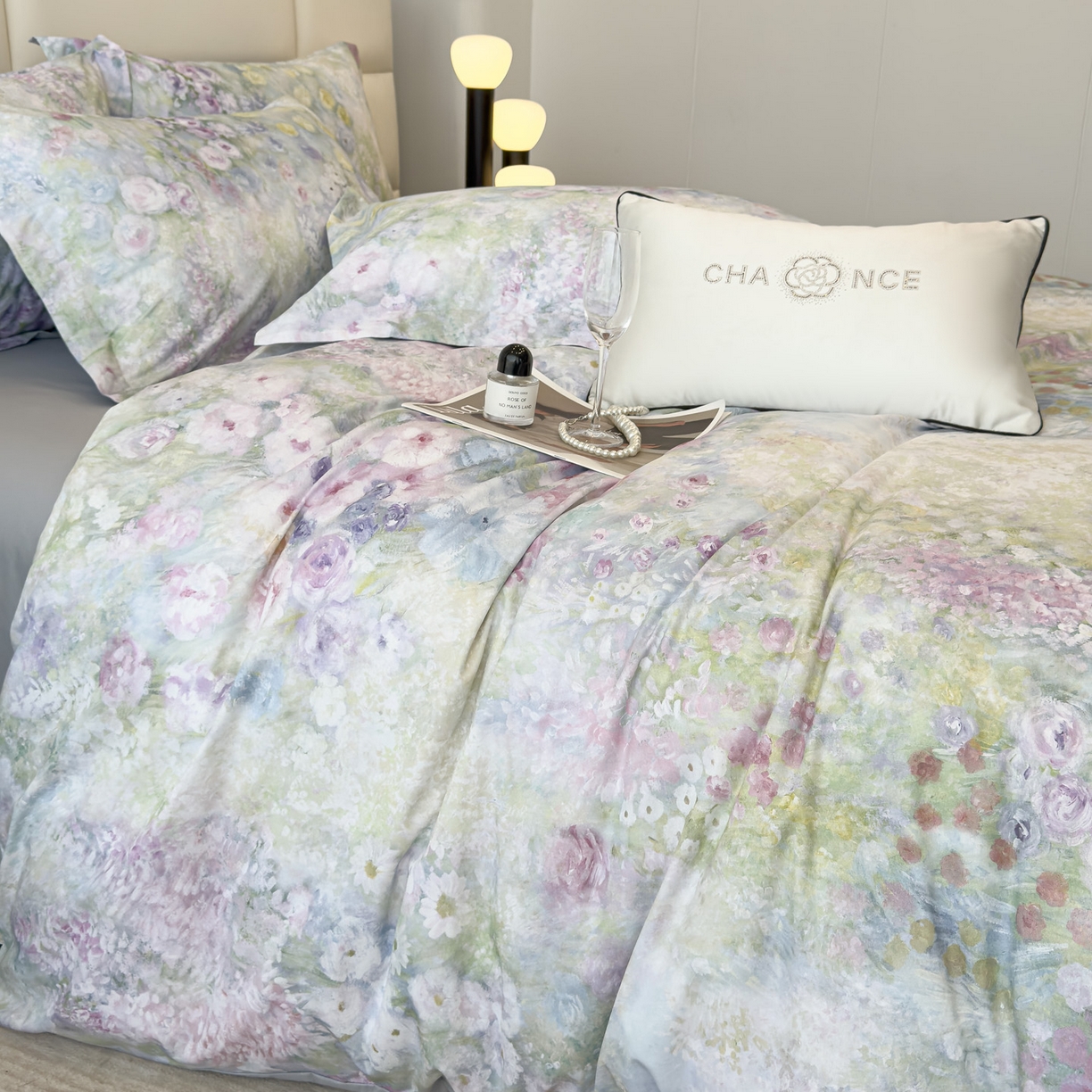 91家纺网 家纺一手货源 找家纺 洺兰家居 2025新款高支高密轻奢数码印花四件套长绒棉纯棉四件套 絮扑帘-绿