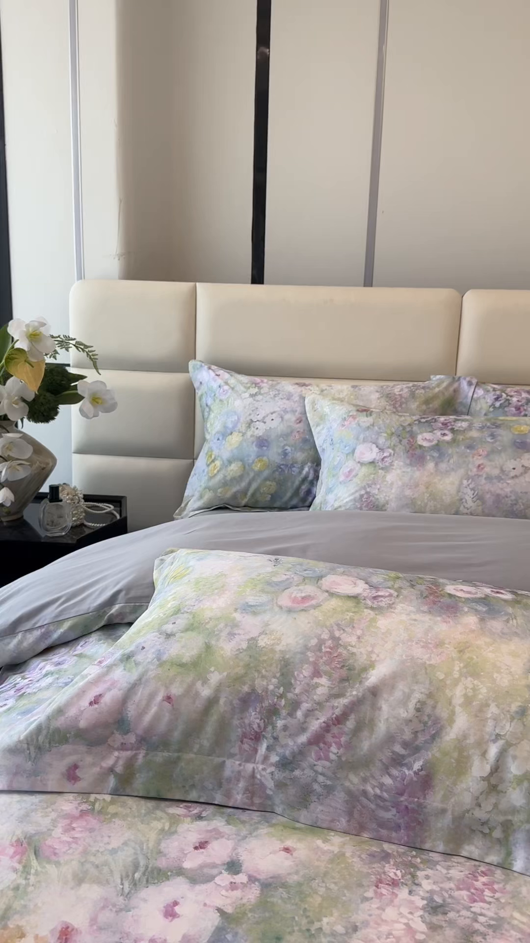 91家纺网 家纺一手货源 找家纺 洺兰家居 2025新款高支高密轻奢数码印花四件套长绒棉纯棉四件套 絮扑帘-绿