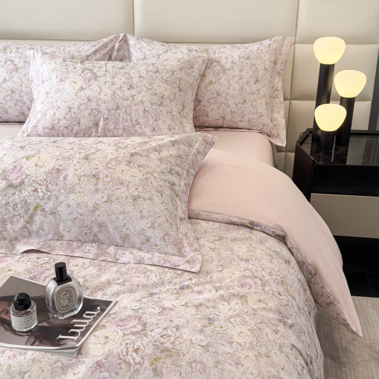 91家纺网 家纺一手货源 找家纺 洺兰家居 2025新款高支高密轻奢数码印花四件套长绒棉纯棉四件套 雅尚-粉