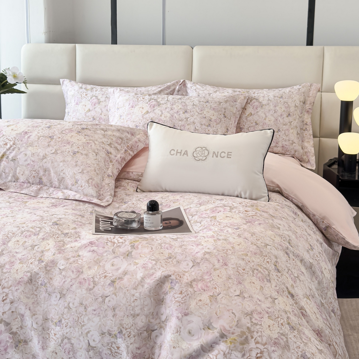 91家纺网 家纺一手货源 找家纺 洺兰家居 2025新款高支高密轻奢数码印花四件套长绒棉纯棉四件套 雅尚-粉