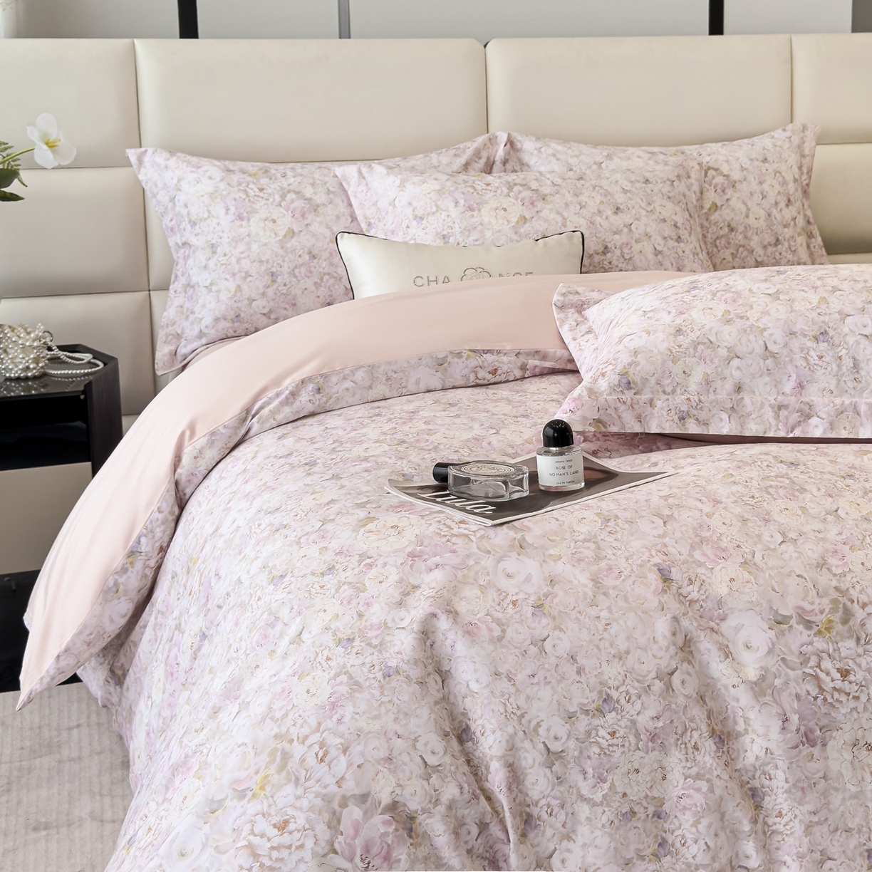 91家纺网 家纺一手货源 找家纺 洺兰家居 2025新款高支高密轻奢数码印花四件套长绒棉纯棉四件套 雅尚-粉