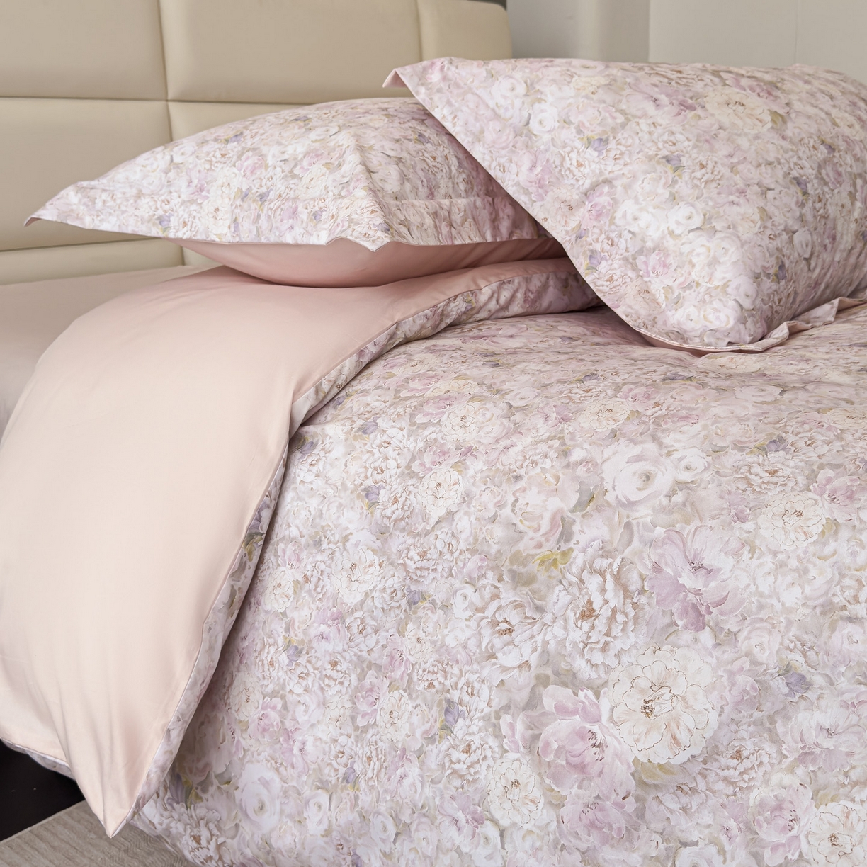 91家纺网 家纺一手货源 找家纺 洺兰家居 2025新款高支高密轻奢数码印花四件套长绒棉纯棉四件套 雅尚-粉