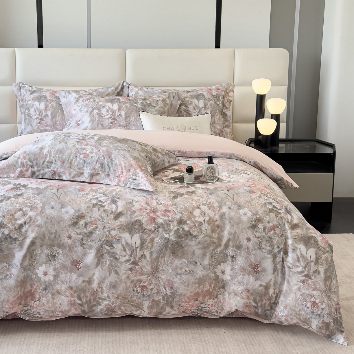 91家纺网 家纺一手货源 找家纺 洺兰家居 2025新款高支高密轻奢数码印花四件套长绒棉纯棉四件套 砚清迟-粉