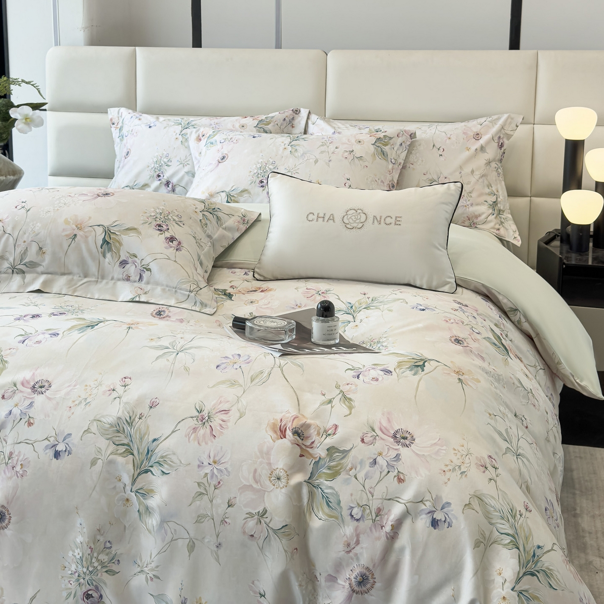 91家纺网 家纺一手货源 找家纺 洺兰家居 2025新款高支高密轻奢数码印花四件套长绒棉纯棉四件套 云游-绿