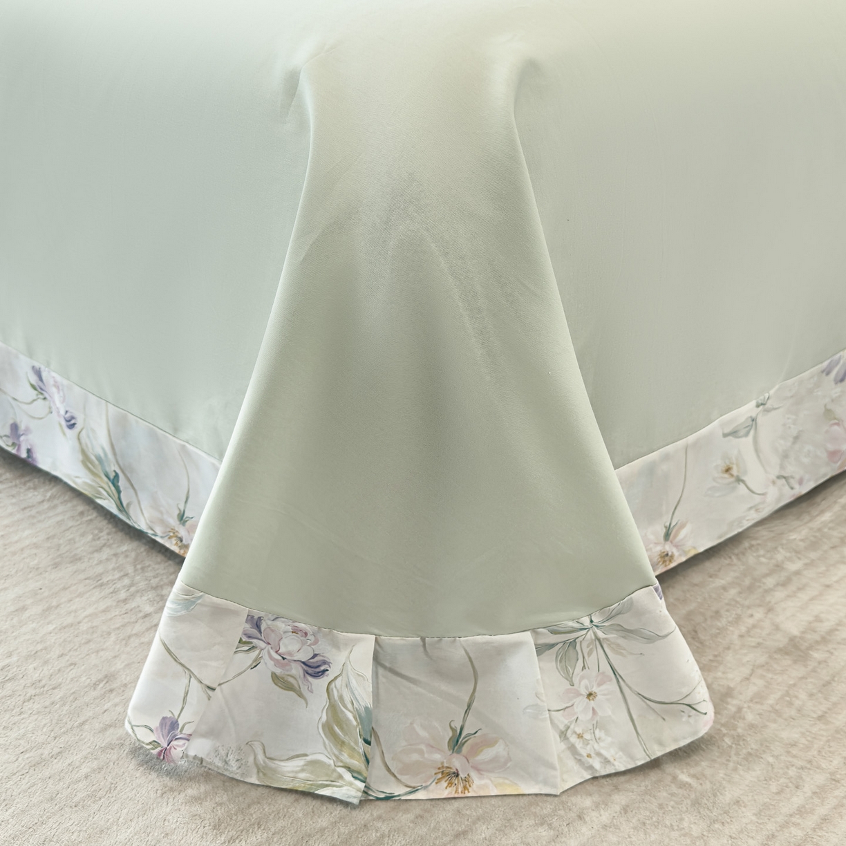 91家纺网 家纺一手货源 找家纺 洺兰家居 2025新款高支高密轻奢数码印花四件套长绒棉纯棉四件套 云游-绿