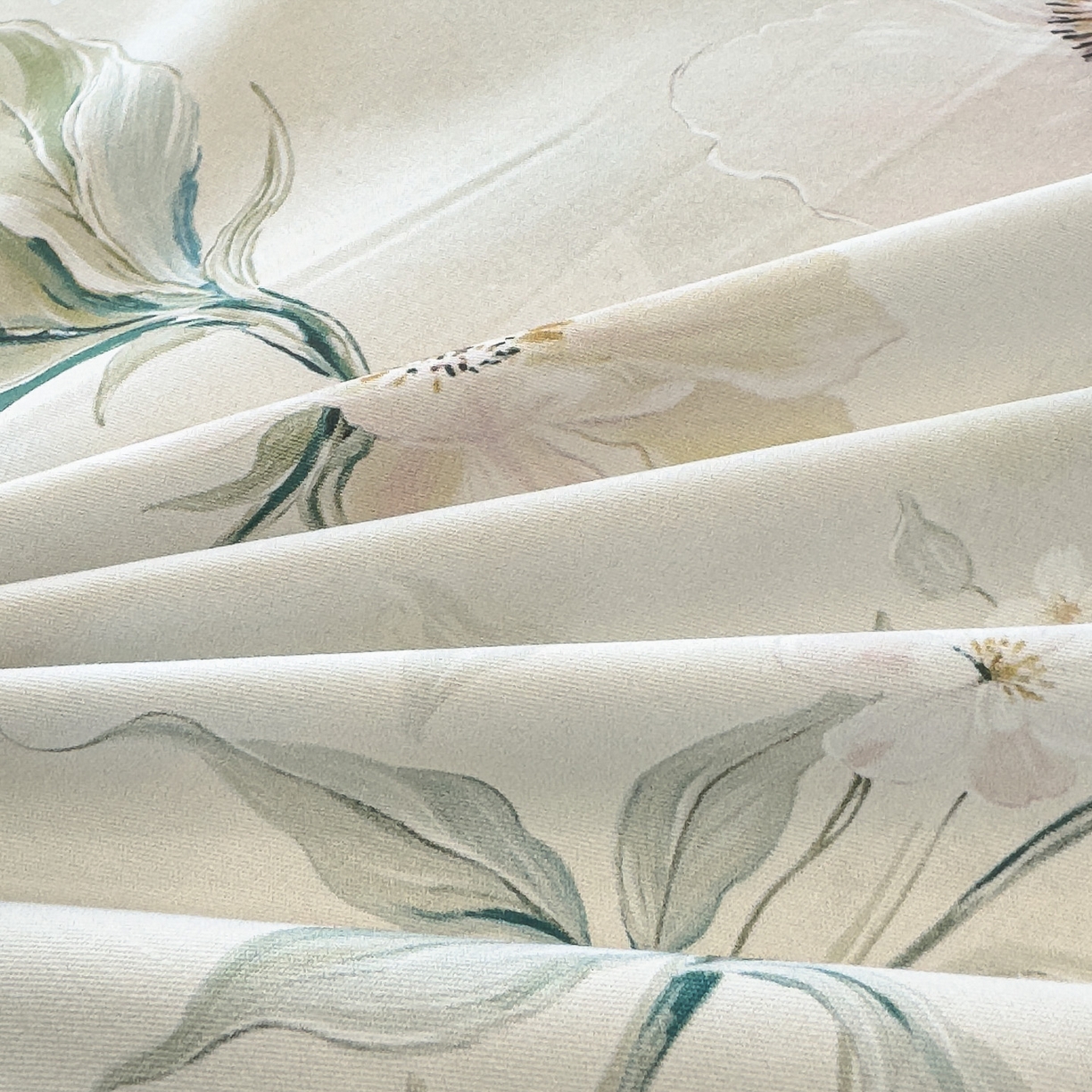 91家纺网 家纺一手货源 找家纺 洺兰家居 2025新款高支高密轻奢数码印花四件套长绒棉纯棉四件套 云游-绿