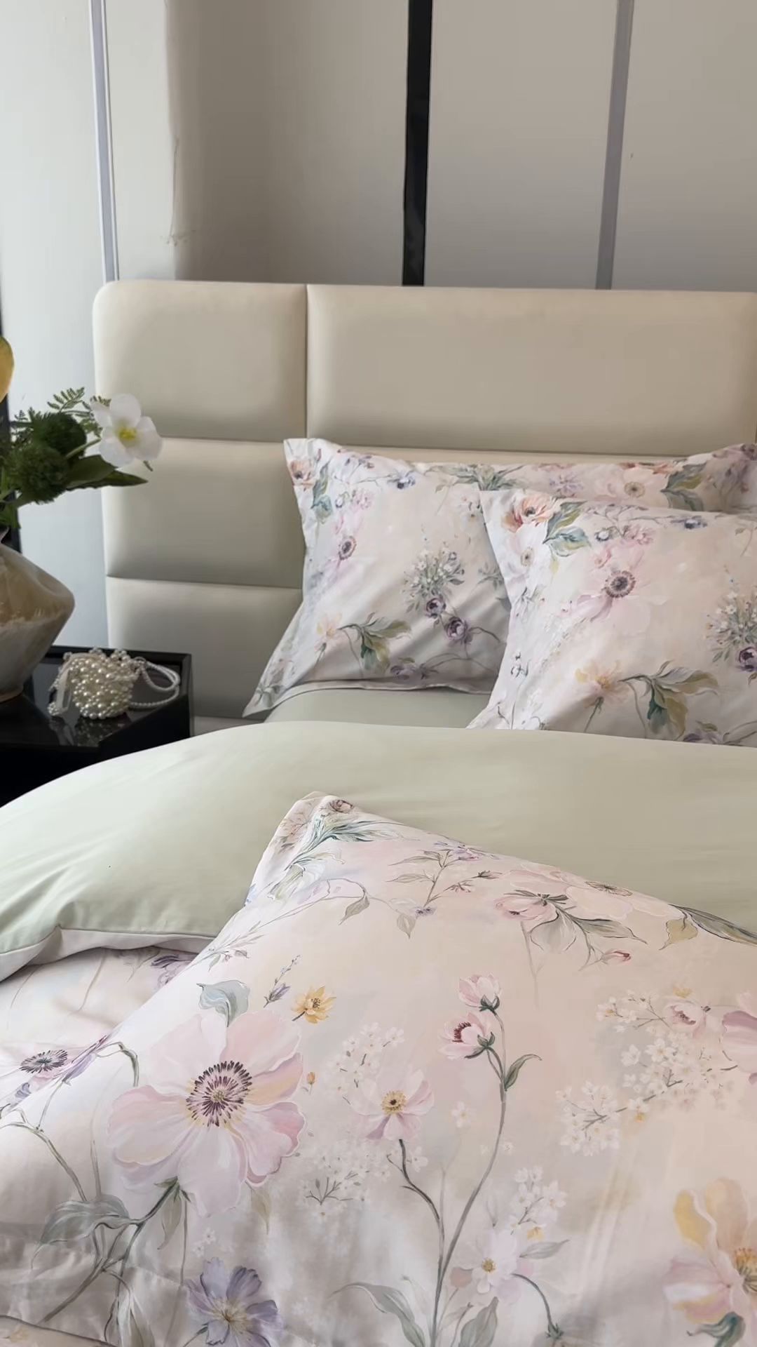 91家纺网 家纺一手货源 找家纺 洺兰家居 2025新款高支高密轻奢数码印花四件套长绒棉纯棉四件套 云游-绿