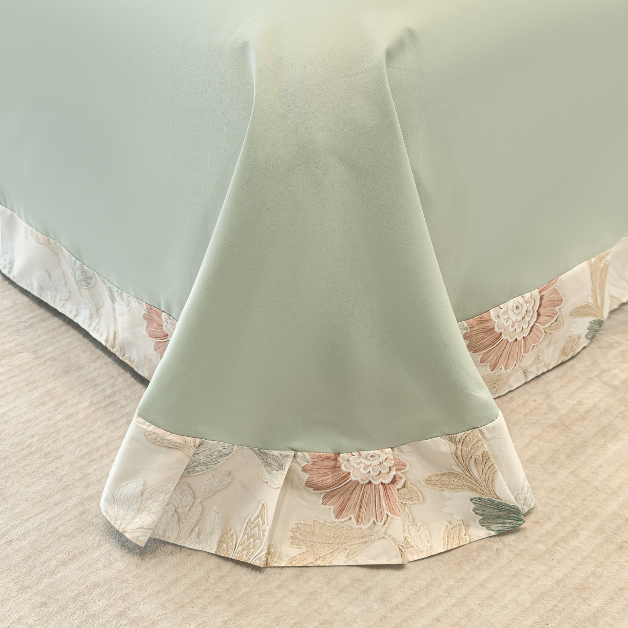 91家纺网 家纺一手货源 找家纺 洺兰家居 2025新款高支高密轻奢数码印花四件套长绒棉纯棉四件套 之简-绿