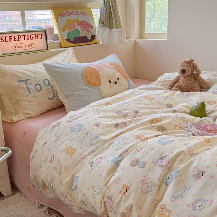 91家纺网 家纺一手货源 找家纺 （总）觅糖家纺 2025新款开学季40支13370全棉纯棉斜纹四件套