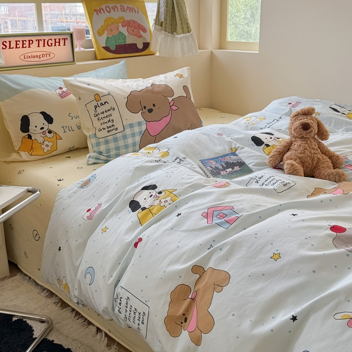 91家纺网 家纺一手货源 找家纺 （总）觅糖家纺 2025新款开学季40支13370全棉纯棉斜纹四件套