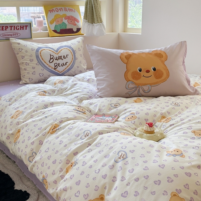 91家纺网 家纺一手货源 找家纺 觅糖家纺 2025新款开学季40支13370全棉纯棉斜纹四件套 爱心小熊