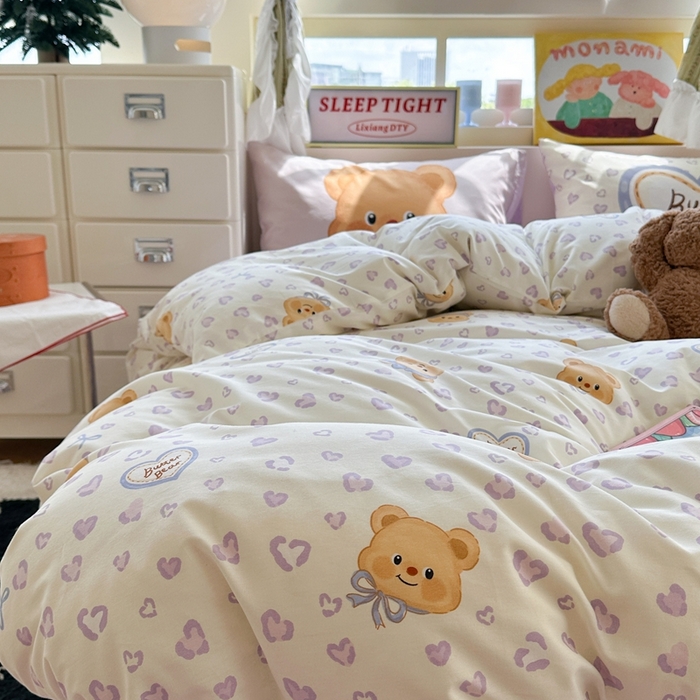 91家纺网 家纺一手货源 找家纺 觅糖家纺 2025新款开学季40支13370全棉纯棉斜纹四件套 爱心小熊