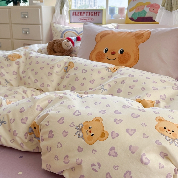 91家纺网 家纺一手货源 找家纺 觅糖家纺 2025新款开学季40支13370全棉纯棉斜纹四件套 爱心小熊