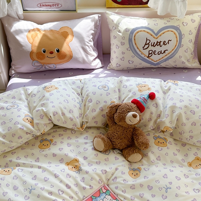 91家纺网 家纺一手货源 找家纺 觅糖家纺 2025新款开学季40支13370全棉纯棉斜纹四件套 爱心小熊