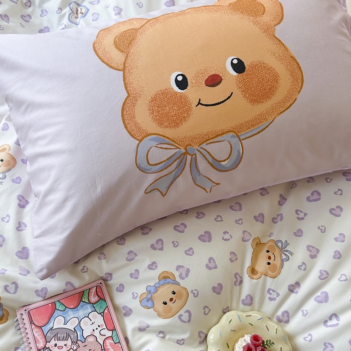 91家纺网 家纺一手货源 找家纺 觅糖家纺 2025新款开学季40支13370全棉纯棉斜纹四件套 爱心小熊