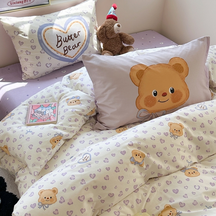 91家纺网 家纺一手货源 找家纺 觅糖家纺 2025新款开学季40支13370全棉纯棉斜纹四件套 爱心小熊