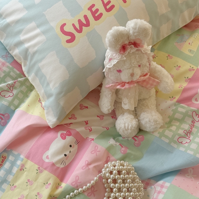 91家纺网 家纺一手货源 找家纺 觅糖家纺 2025新款开学季40支13370全棉纯棉斜纹四件套 多巴胺猫