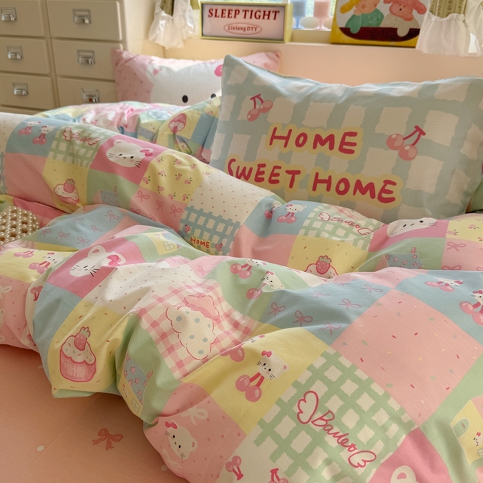 91家纺网 家纺一手货源 找家纺 觅糖家纺 2025新款开学季40支13370全棉纯棉斜纹四件套 多巴胺猫