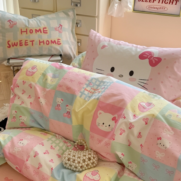 91家纺网 家纺一手货源 找家纺 觅糖家纺 2025新款开学季40支13370全棉纯棉斜纹四件套 多巴胺猫