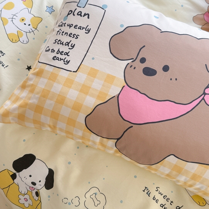 91家纺网 家纺一手货源 找家纺 觅糖家纺 2025新款开学季40支13370全棉纯棉斜纹四件套 皮皮狗-黄