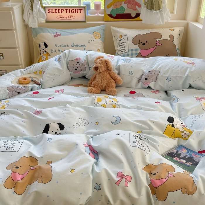 91家纺网 家纺一手货源 找家纺 觅糖家纺 2025新款开学季40支13370全棉纯棉斜纹四件套 皮皮狗-兰