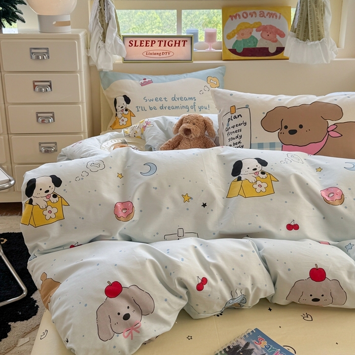 91家纺网 家纺一手货源 找家纺 觅糖家纺 2025新款开学季40支13370全棉纯棉斜纹四件套 皮皮狗-兰