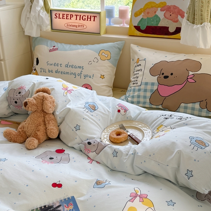 91家纺网 家纺一手货源 找家纺 觅糖家纺 2025新款开学季40支13370全棉纯棉斜纹四件套 皮皮狗-兰