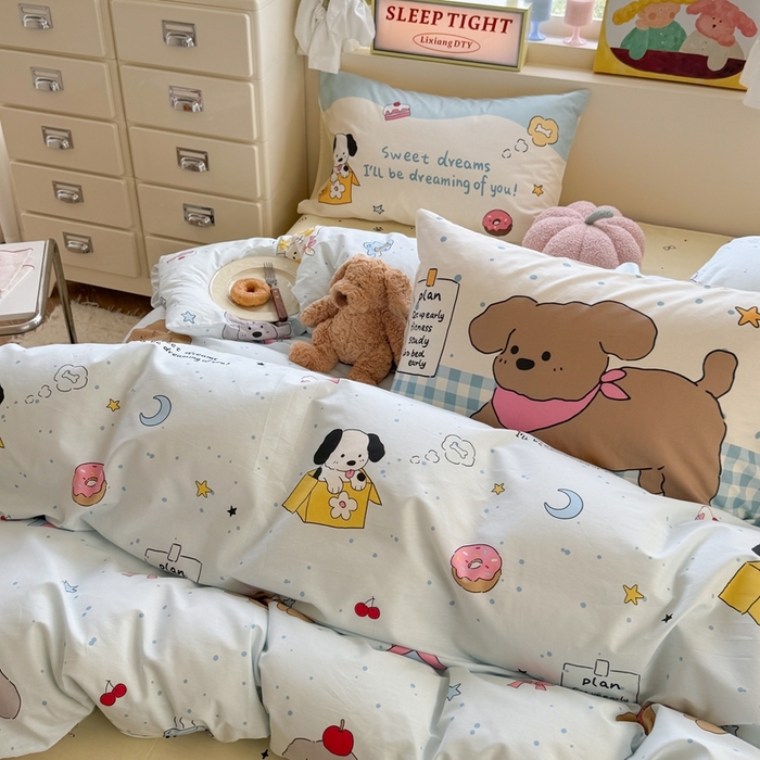 91家纺网 家纺一手货源 找家纺 觅糖家纺 2025新款开学季40支13370全棉纯棉斜纹四件套 皮皮狗-兰