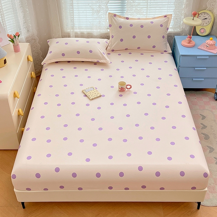91家纺网 家纺一手货源 找家纺 梦舒羽 2025新款双层纱床笠机洗家用防滑透气床罩床垫床单保护套-缤纷波点 波点-星黛紫