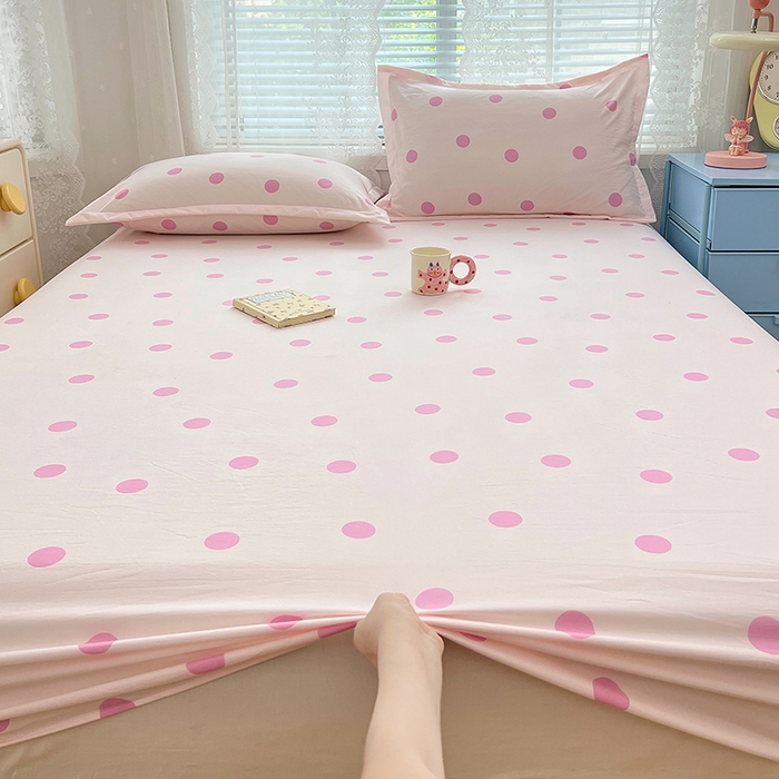 91家纺网 家纺一手货源 找家纺 梦舒羽 2025新款双层纱床笠机洗家用防滑透气床罩床垫床单保护套-缤纷波点 波点-樱花粉