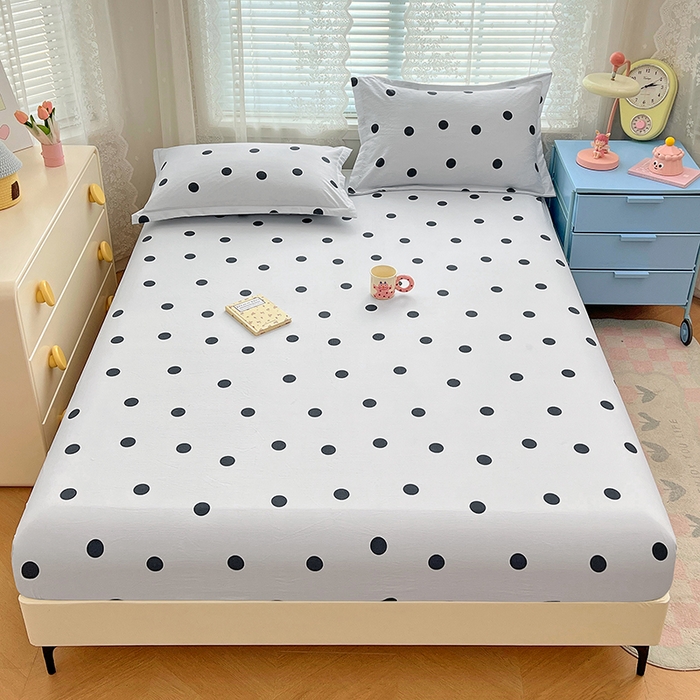 91家纺网 家纺一手货源 找家纺 梦舒羽 2025新款双层纱床笠机洗家用防滑透气床罩床垫床单保护套-缤纷波点 波点-至尊黑