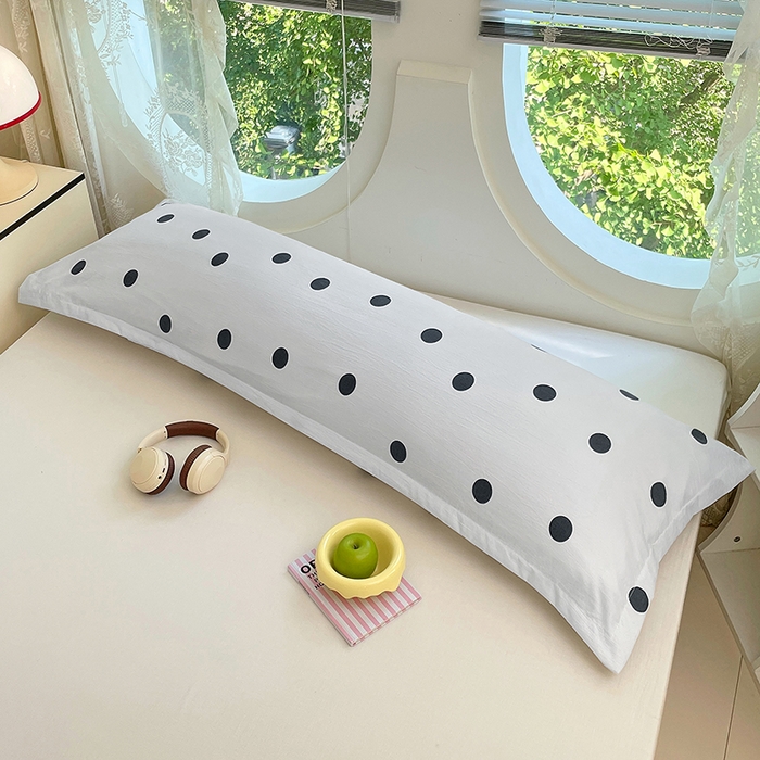 91家纺网 家纺一手货源 找家纺 梦舒羽 2025新款双层纱双人枕套情侣学生长枕芯套枕头内胆套-缤纷波点 波点-至尊黑