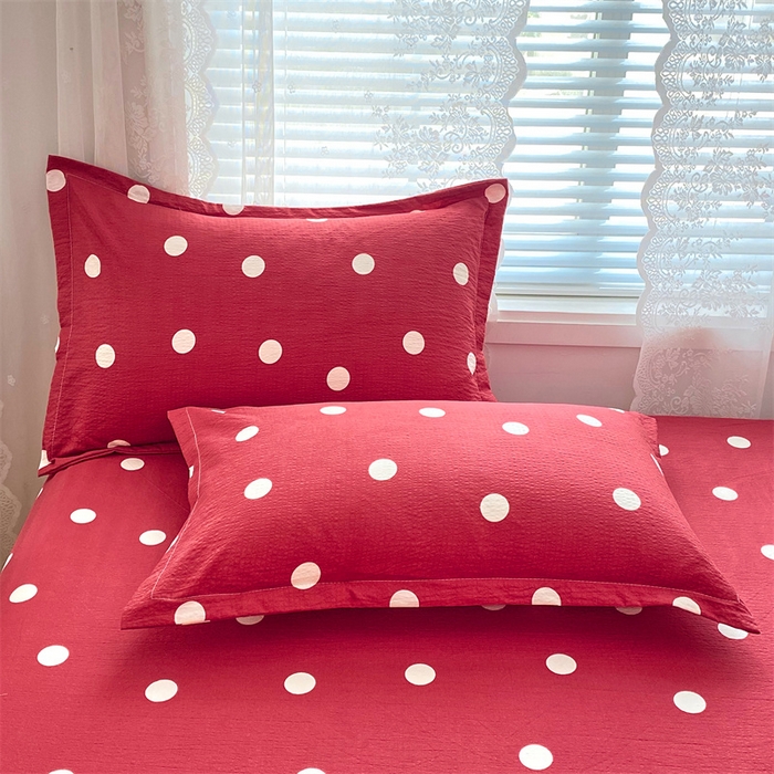 91家纺网 家纺一手货源 找家纺 梦舒羽 2025新款双层纱枕套宿舍学生单只枕芯套枕头内胆套一对装-缤纷波点 波点-大红色