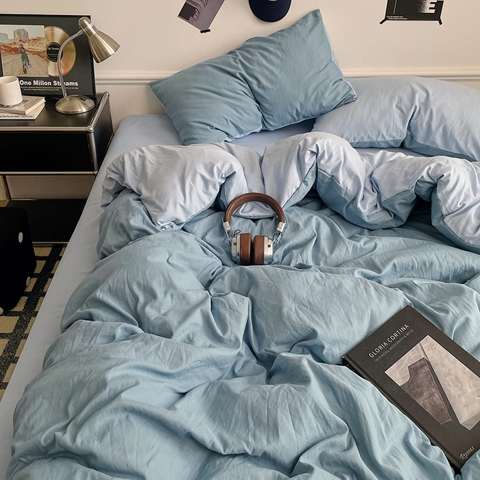 91家纺网 家纺一手货源 找家纺 梦卓家纺 2025爆款ins风超柔褶皱亲肤磨毛水洗棉四件套 绵绵豆冰