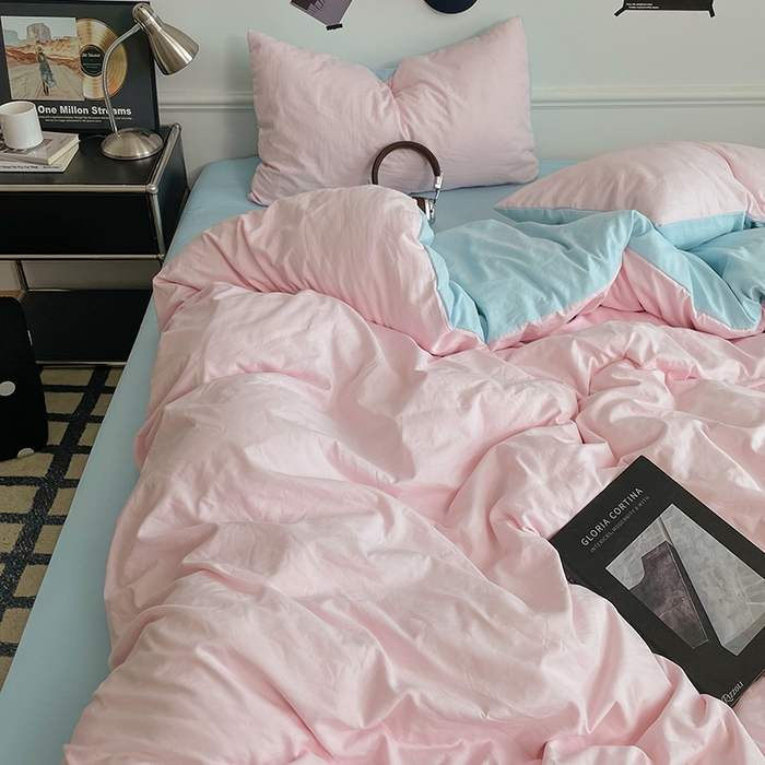 91家纺网 家纺一手货源 找家纺 梦卓家纺 2025爆款ins风超柔褶皱亲肤磨毛水洗棉四件套 草莓冰