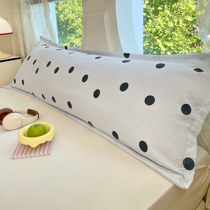 91家纺网 家纺一手货源 找家纺 梦舒羽 2025新款双层纱双人枕套情侣学生长枕芯套枕头内胆套-缤纷波点 波点-至尊黑