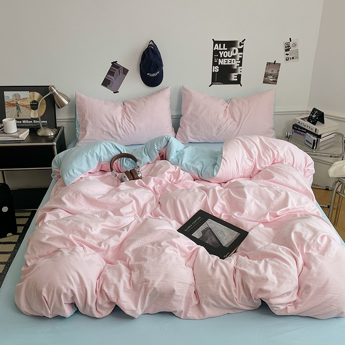 91家纺网 家纺一手货源 找家纺 梦卓家纺 2025爆款ins风超柔褶皱亲肤磨毛水洗棉四件套 草莓冰