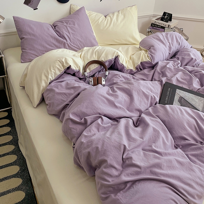 91家纺网 家纺一手货源 找家纺 梦卓家纺 2025爆款ins风超柔褶皱亲肤磨毛水洗棉四件套 芋泥啵啵