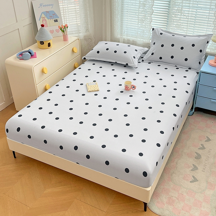 91家纺网 家纺一手货源 找家纺 梦舒羽 2025新款双层纱床笠机洗家用防滑透气床罩床垫床单保护套-缤纷波点 波点-至尊黑