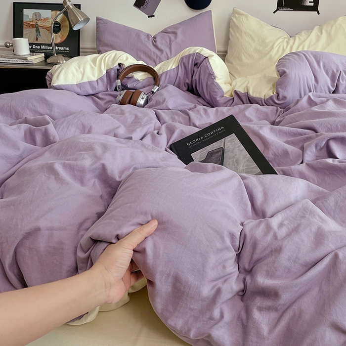 91家纺网 家纺一手货源 找家纺 梦卓家纺 2025爆款ins风超柔褶皱亲肤磨毛水洗棉四件套 芋泥啵啵