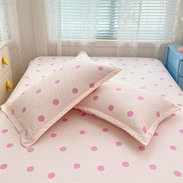 91家纺网 家纺一手货源 找家纺 梦舒羽 2025新款双层纱枕套宿舍学生单只枕芯套枕头内胆套一对装-缤纷波点 波点-樱花粉