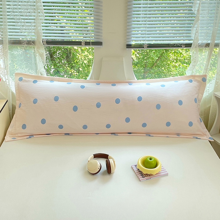 91家纺网 家纺一手货源 找家纺 梦舒羽 2025新款双层纱双人枕套情侣学生长枕芯套枕头内胆套-缤纷波点 波点-浅天蓝