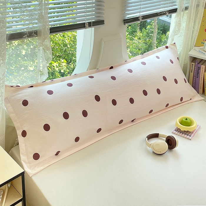 91家纺网 家纺一手货源 找家纺 梦舒羽 2025新款双层纱双人枕套情侣学生长枕芯套枕头内胆套-缤纷波点 波点-咖啡色