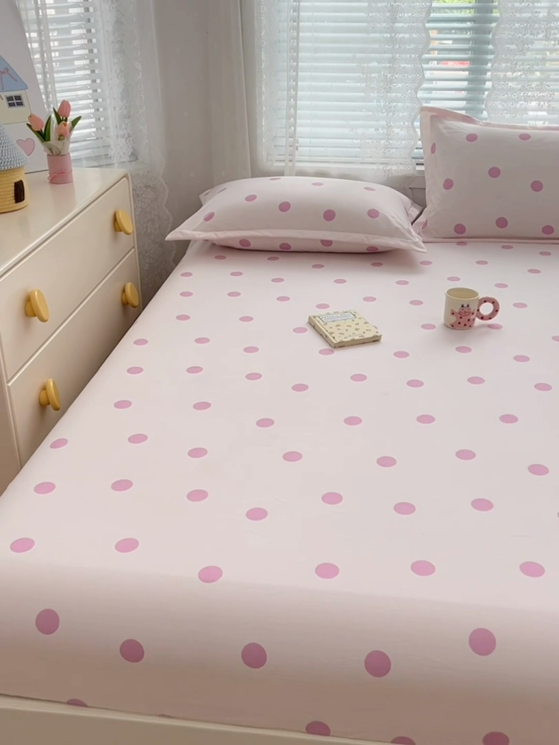 91家纺网 家纺一手货源 找家纺 梦舒羽 2025新款双层纱床笠机洗家用防滑透气床罩床垫床单保护套-缤纷波点 波点-樱花粉