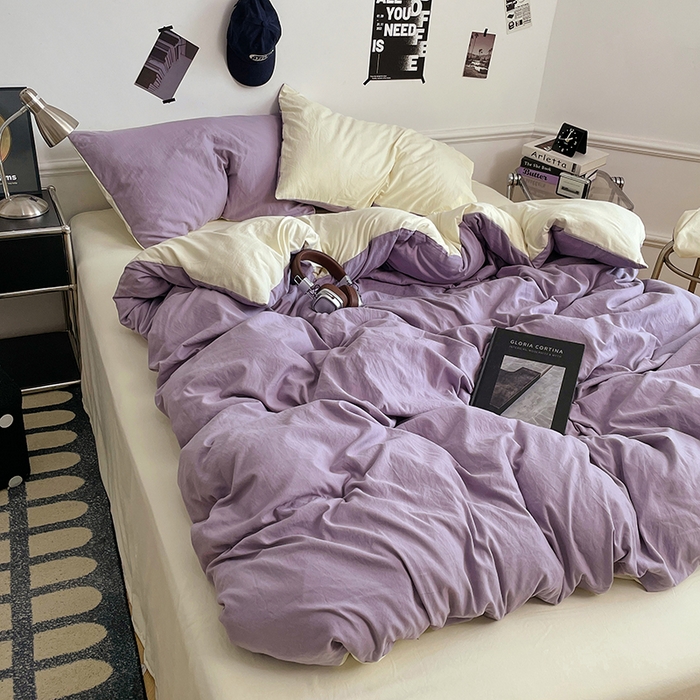 91家纺网 家纺一手货源 找家纺 梦卓家纺 2025爆款ins风超柔褶皱亲肤磨毛水洗棉四件套 芋泥啵啵