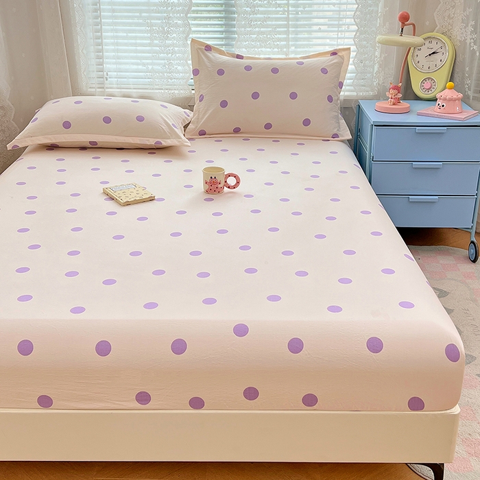 91家纺网 家纺一手货源 找家纺 梦舒羽 2025新款双层纱床笠机洗家用防滑透气床罩床垫床单保护套-缤纷波点 波点-星黛紫