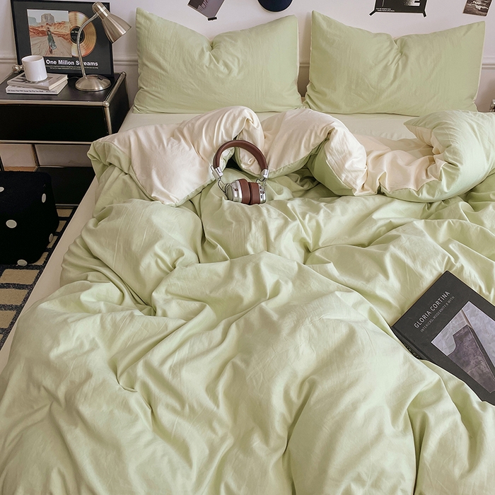 91家纺网 家纺一手货源 找家纺 梦卓家纺 2025爆款ins风超柔褶皱亲肤磨毛水洗棉四件套 奶酪薄荷