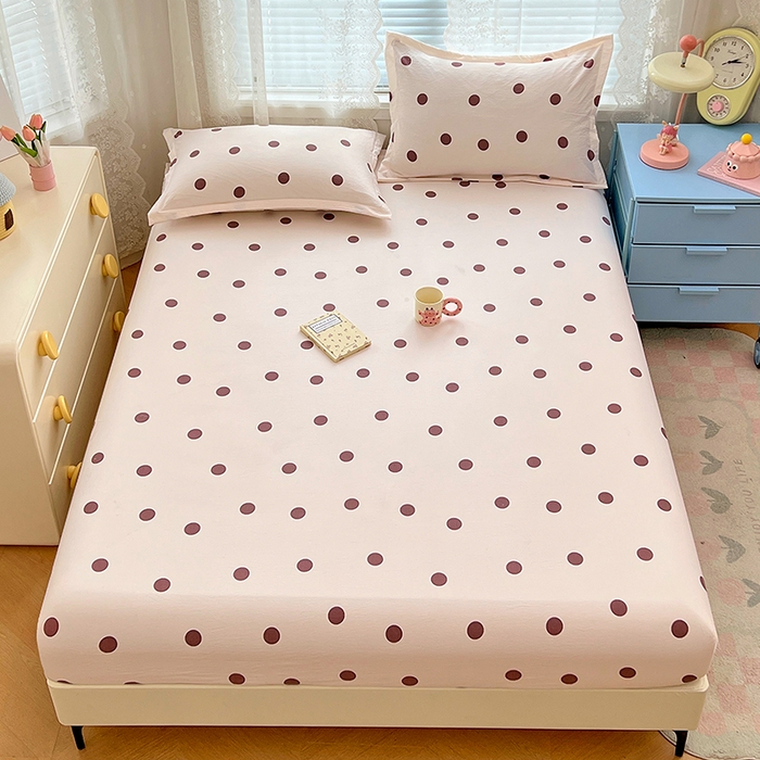 91家纺网 家纺一手货源 找家纺 （总）梦舒羽 2025新款双层纱床笠机洗家用防滑透气床罩床垫床单保护套-缤纷波点