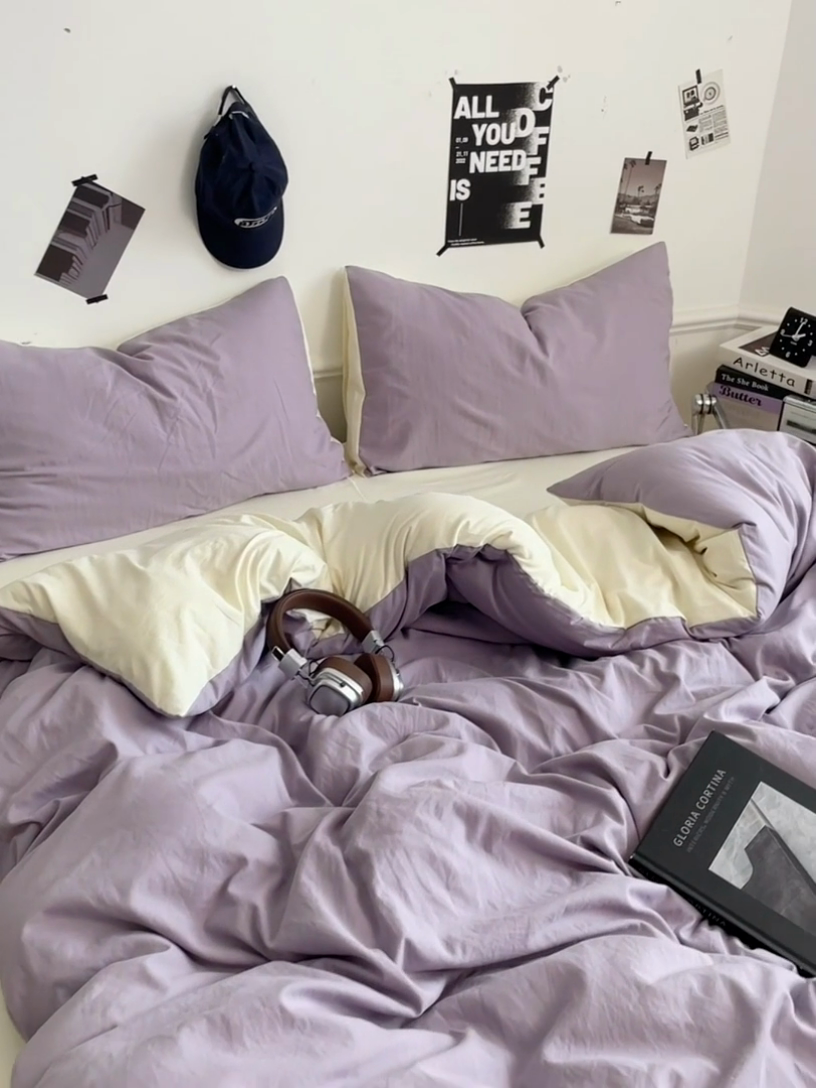 91家纺网 家纺一手货源 找家纺 梦卓家纺 2025爆款ins风超柔褶皱亲肤磨毛水洗棉四件套 芋泥啵啵