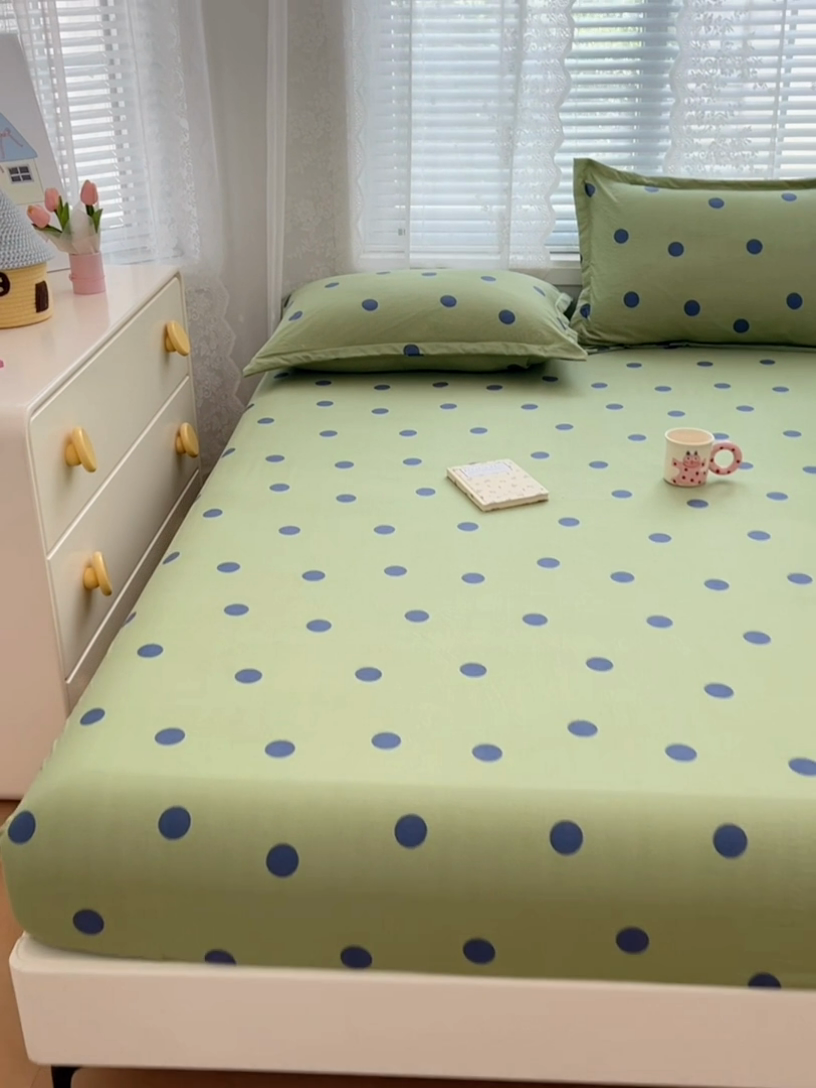 91家纺网 家纺一手货源 找家纺 梦舒羽 2025新款双层纱双人枕套情侣学生长枕芯套枕头内胆套-缤纷波点 波点-布鲁蓝